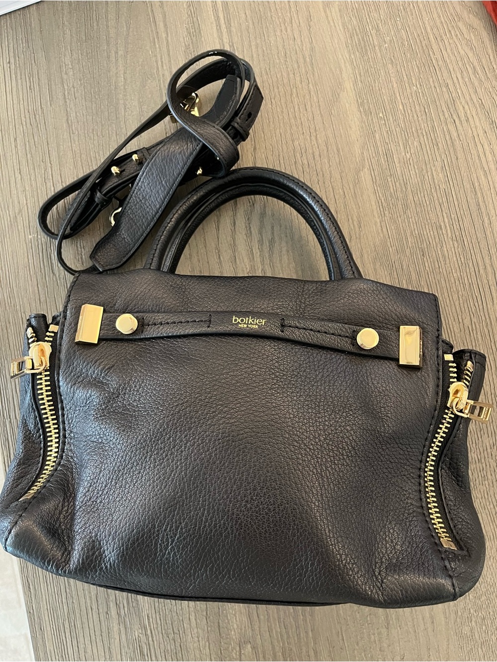 Like-New Botkier Black Leather Top-Handle Satchel with Gold Hardware